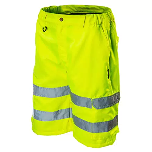 NEO TOOLS Herren Warnschutzhose kurz, atmungsaktiv, mit Multifunktionstaschen