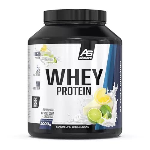 All Stars Whey Protein mit Whey-Konzentrat & Isolat - Hochwertiges Eiweißpulver - Cremiger Proteinshake (Zitronenlimetten-Käsekuchen)