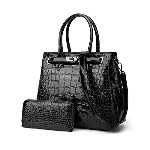 Nicole & Doris Handtasche Set Damen Shopper Tote Krokodilmuster Lackleder