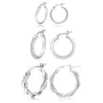 Creolen Silber 925 Damen mit Zirkonia - Hypoallergen - Set für Frauen - 13/15/20mm