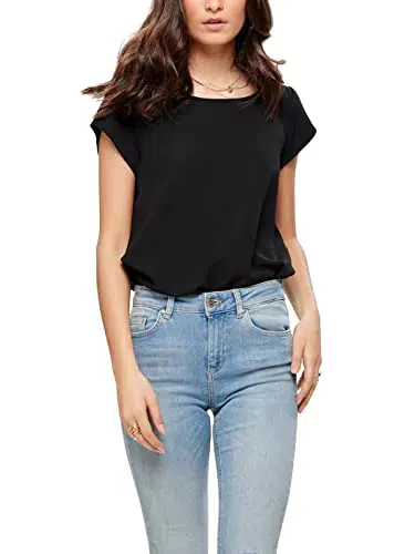 ONLY Damen Einfarbige Kurzarm Bluse, Basic Rundhals Ausschnitt