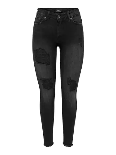 ONLY Damen Jeanshose ONLBLUSH MID SK RAW ANK Dest TAI099 - Schwarz - Größe XS