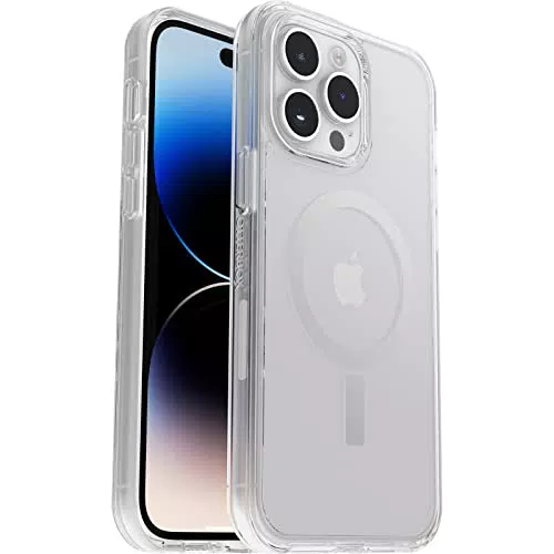 OtterBox Symmetry+ Transparente Schutzhülle für iPhone 14 Plus mit MagSafe - Stoßfest & Militärstandard getestet, Antimikrobieller Schutz