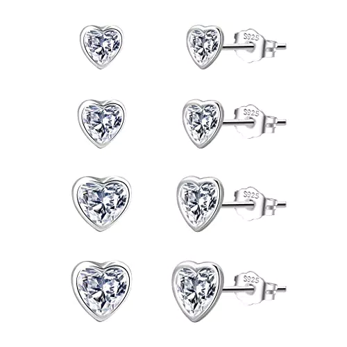 PABBEU Ohrstecker Silber 925 Hypoallergen Herz Knorpel mit Zirkonia