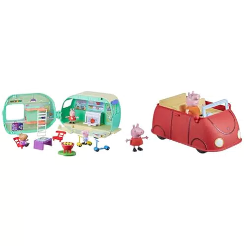 Peppa Pig Spielset mit Wohnanhänger und rotem Familienauto - Vorschulspielzeug mit Soundeffekten