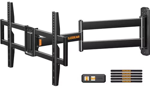 Perlegear TV Wandhalterung mit langem Arm für 32-75 Zoll Fernseher - Schwenkbarer Gelenkarm, 180° Drehung, Ecke TV Halterung - VESA 600x400mm, bis 45KG