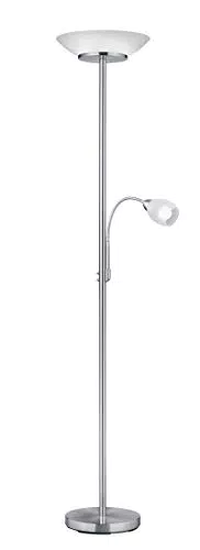 Reality Leuchten Stehleuchte Gerry - Moderne Stehlampe aus mattem Nickel und weißem Glas