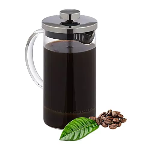 Relaxdays Kaffeebereiter manuell, Stempelkanne aus Glas und Edelstahl