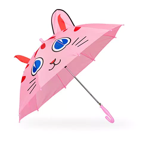 Kinder Regenschirm mit 3D Katzenmotiv - Ø 78 cm - Polyester - Rosa