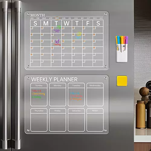 SIYOMG Magnetischer Acryl Kalender für Kühlschrank – Trocken abwischbar Wochenplaner