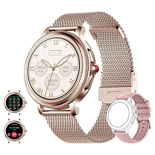 Smartwatch Damen mit Telefonfunktion, 1, 2" rundes HD-Display