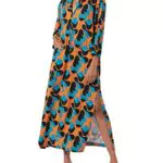 Maxikleid Terea für Damen mit Schalkragen und Adobe-Zellendruck