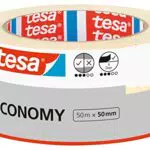 tesa Malerband ECONOMY - Vielseitiges Klebeband für Malerarbeiten ohne Lösungsmittel - Bis zu 4 Tage nach Gebrauch rückstandslos entfernbar