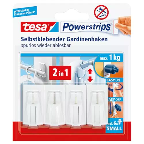 tesa Powerstrips Vario-Gardinenhaken - Selbstklebende Gardinenhaken von tesa