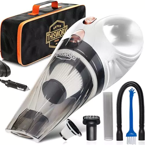 ThisWorx Autostaubsauger mit LED-Licht - Handstaubsauger für die Auto-Reinigung - 106W 12V - Zigarettenanzünder-Adapter - 4,9m Kabel