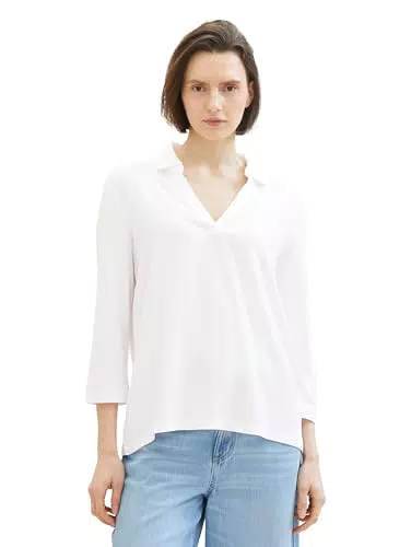 TOM TAILOR Damen Basic Bluse mit Polo Kragen