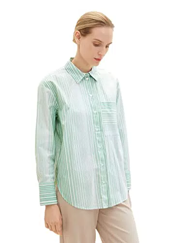 TOM TAILOR Damen Stretch Poplin Bluse mit Brusttasche