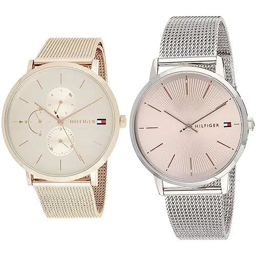 Tommy Hilfiger Analog Quarzuhr für Damen mit Silbernes Edelstahl-Mesh-Gliederarmband - 1782244