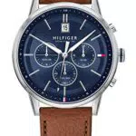 Tommy Hilfiger Herren Quarz Armbanduhr mit Multi-Zifferblatt und Lederarmband