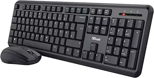 Tastatur Maus Set Kabellos mit QWERTZ Layout - Leise Tasten und Maustasten - Spritzwassergeschützt - Funkmaus mit DPI-Taste - USB-Empfänger - für PC, Laptop - Windows, macOS - Schwarz