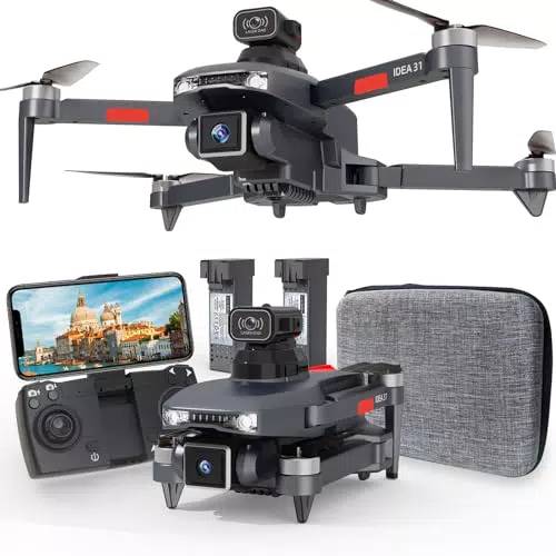 Drohne mit Kamera 4K für Erwachsene - 360° Hindernisvermeidung, 5G WiFi, einstellbare Linse, 40 km/h, Winddichtigkeit, Höhenhaltung - Mini Faltbare Drohne mit 2 Batterien