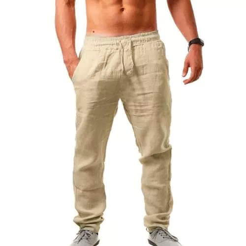 UHouse Herren Leinenhose Cargohose Casual Sommer Baumwolle Jogginghose