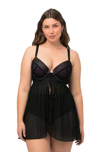 Ulla Popken Babydoll mit Softcups und Frontverschluss aus Velvet
