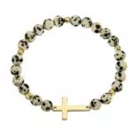 Kreuz Perlen Armband für Frauen - Naturstein Stretch Armband mit Kreuz Gebet