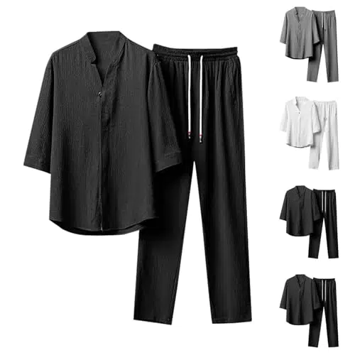 XINYUNZU Herren Freizeitanzug Jogginganzug mit V-Ausschnitt Shirt Set