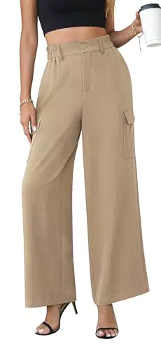 Yommay Damen Cargo Hose - Sommer Casual Palazzo Hose mit hoher Taille und weitem Bein