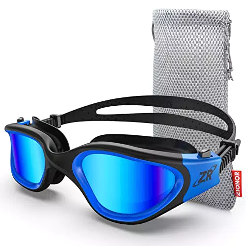ZIONOR Polarisierte Schwimmbrille G1 mit Spiegel/Rauch Linse - UV-Schutz, Anti-Nebel, Verstellbarer Gurt - Profi Schwimmbrille für Erwachsene und Jugendliche