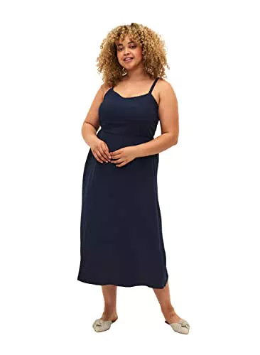 Zizzi Damen Große Größen Midikleid Viskose Einfarbig Gr 46-48 Navy Blazer