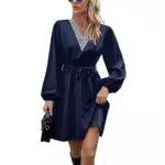 AILLOSA Damen Sommer Festkleid Langarm Casual Midi Kleid