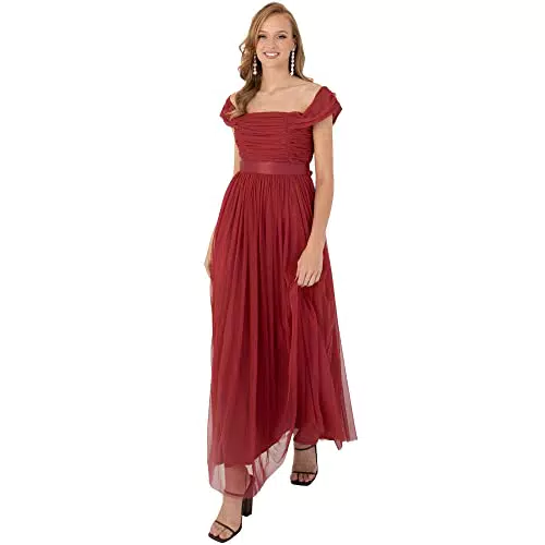 Anaya with Love Damen Womens Ladies Maxi Dress Bardot Off Shoulder with Belt Long Empire Waist for Wedding Guest Prom Evening Gown Bridesmaid Kleid