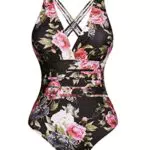 Damen Einteiliger Badeanzug V Ausschnitt Push-up Schwarz - Aottori
