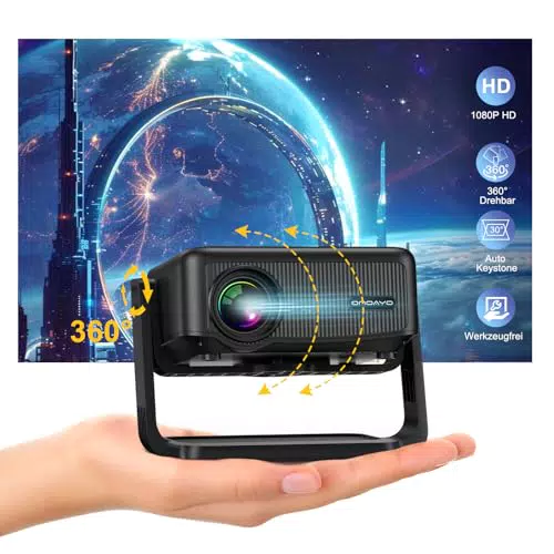ONOAYO Mini Beamer 1080P HD mit WiFi6, Bluetooth 5.2 und 360° Drehfunktion