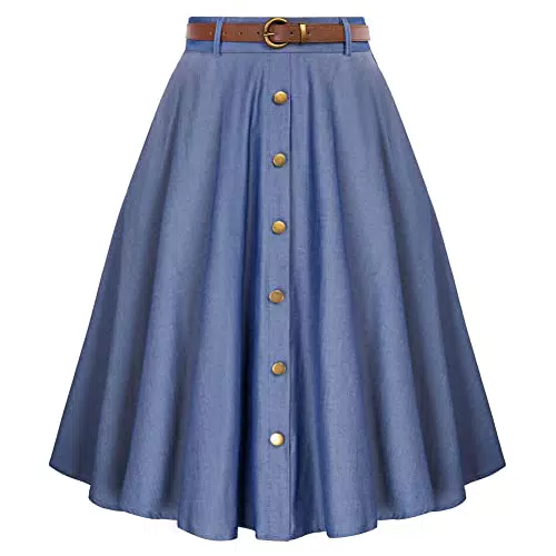 Belle Poque Midi Jeansrock mit Hoher Taille für Partys - BP0652-01