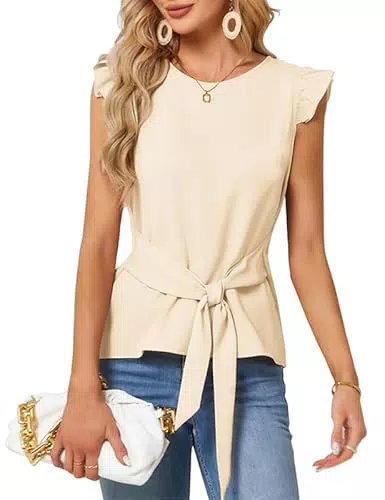 Elegante Bluse Damen mit Gürtel und Rüschenärmeln für das Büro