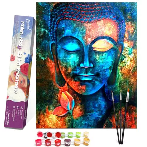 Bougimal Malen nach Zahlen Erwachsene Buddha 1 – Faltenfreie Leinwand 40 x 50 cm