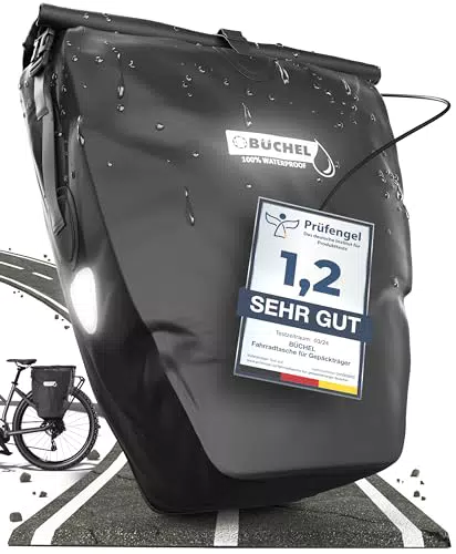 Büchel Fahrradtasche für Gepäckträger I 25.4 L - 100% Wasserdicht I mit Tragegriff und Schultergurt I fahrradtasche gepäckträger