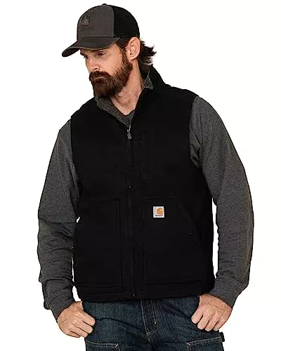 Carhartt Herren Loose Fit Sherpa-Lined Weste aus gewaschenem Duckstoff