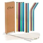 Chali Edelstahl Strohhalme 12er Set, bunte Trinkhalme wiederverwendbar 21