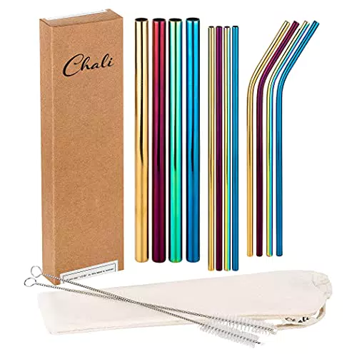 Chali Edelstahl Strohhalme 12er Set, bunte Trinkhalme wiederverwendbar 21
