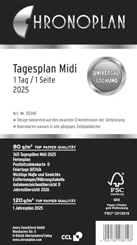 Chronoplan 50225 Kalendereinlage 2025 für Tagesplaner, 1 Tag auf 1 Seite