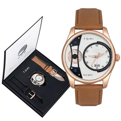 CIVO Herren Armbanduhr: Wasserdichtes Roségold Lederarmband Datum Quarz Uhr