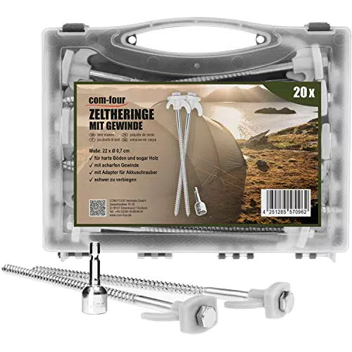 com-four® Zelt-Heringe aus Stahl - Robuste Schraubheringe für Camping und Outdoor