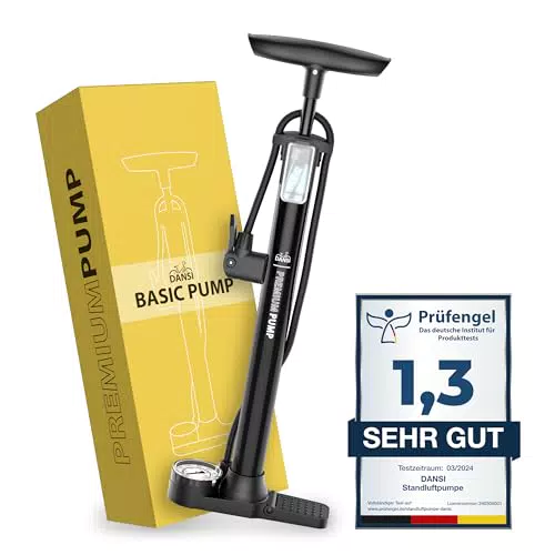 DANSI Fahrradpumpe Standluftpumpe mit Manometer und Adaptern für alle Ventile