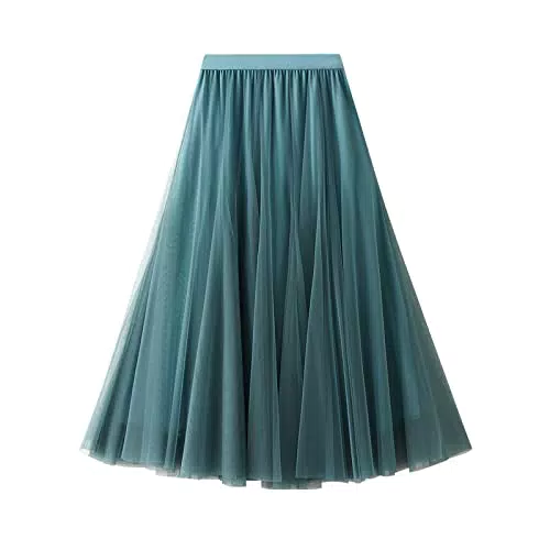 "Daysskk Damen Tüllrock A-Linie Maxirock Trachtenrock Elastische Taille"