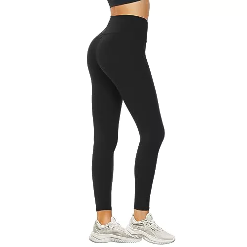 DDOBB Leggings Damen High Waist Leggins Blickdicht Schwarz Sportleggins Lang Bauchweg Hose Elastisch Yogahose Gym Outdoor Alltag=S-M)