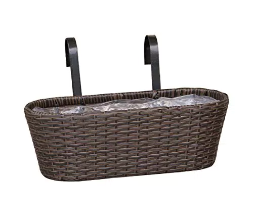 Dehner Blumenkasten mit Halterung aus Polyrattan, 30 x 16 x 26 cm